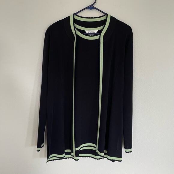 Exclusively Misook Black Green Scalloped Sweater Set Tank 2pc (M) - Picture 1 of 7